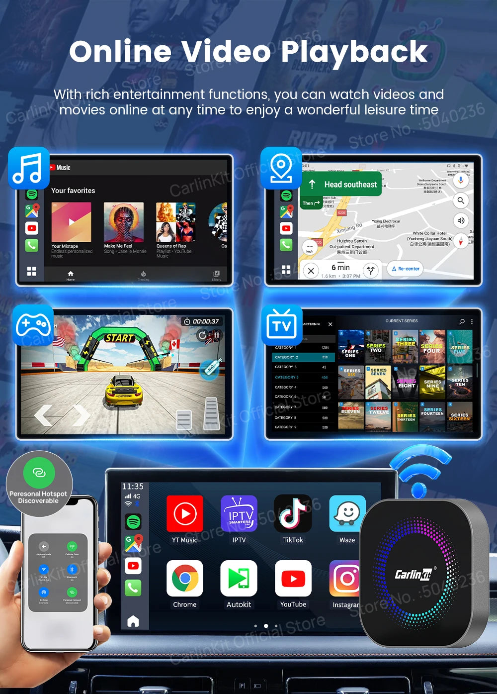 CarlinKit TV Box S2F Android 13 CarPlay Ai Box SM6225 8 Cores Wireless CarPlay Android Auto Video Streaming Box 4G LTE &WiFi GPS