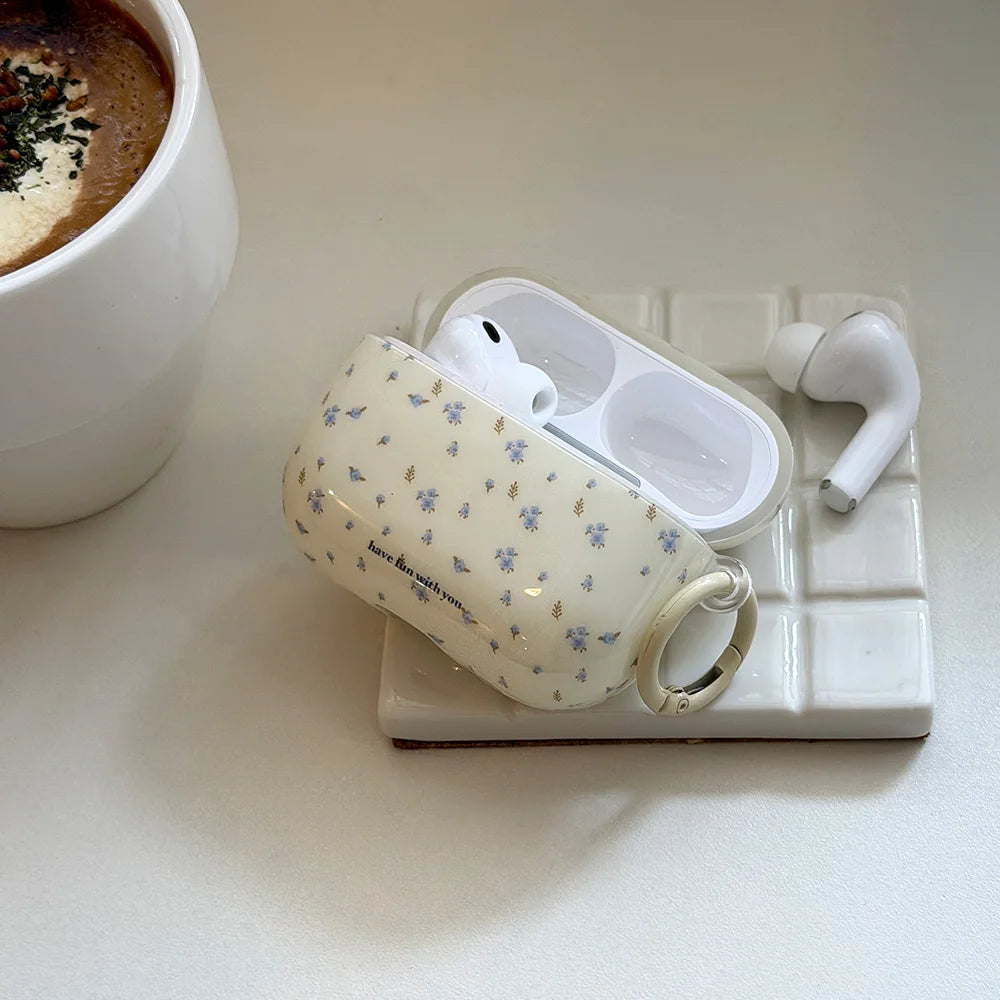 Korea Style Lovely Blue Flower Glossy Soft Silicone Earphone Case for Apple AirPods Pro 3nd Protective Cover for AirPods 4 Pro 2