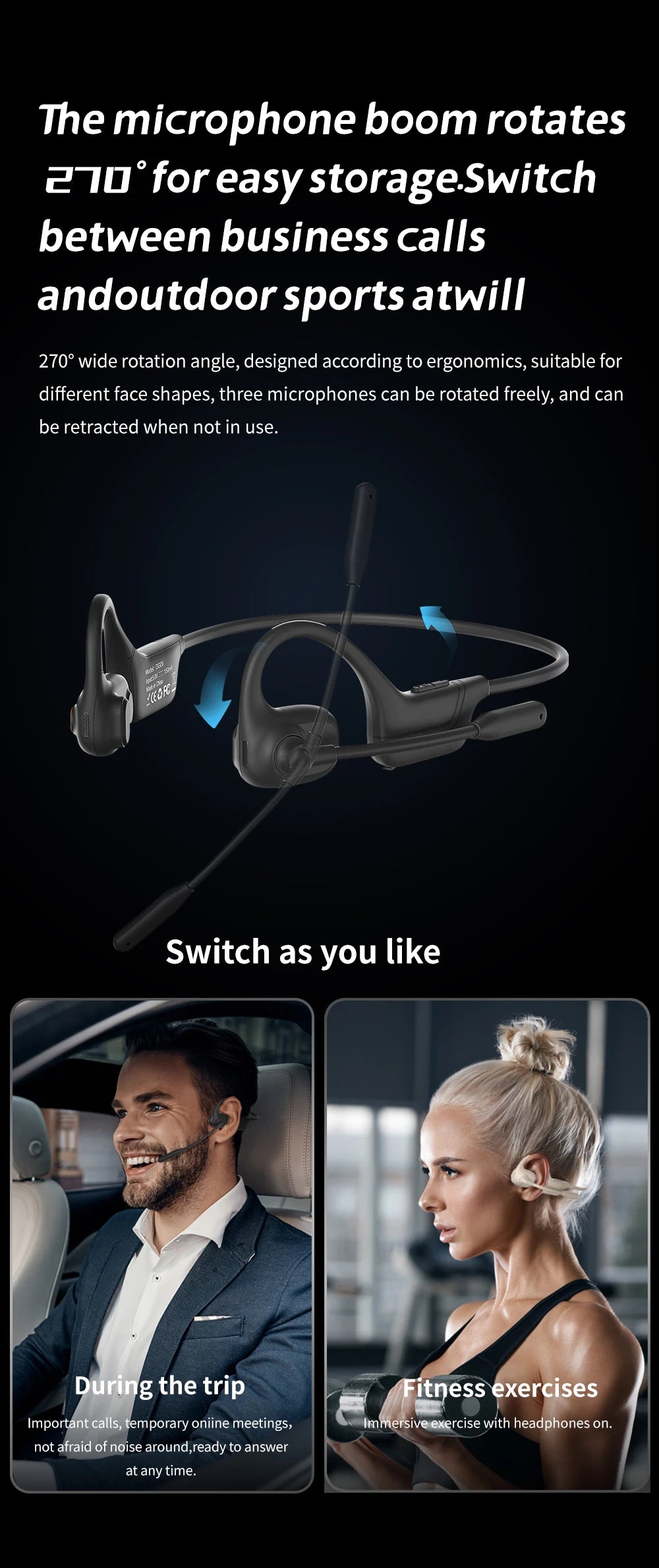 DG09 Bone Conduction Headphone Wireless Bluetooth 5.3 Headset Outdoor Sport Earphones IPX5 Waterproof Hands-free with Microphone