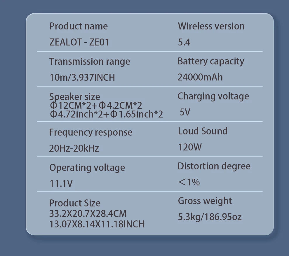 ZEALOT-ZE01 Wireless Bluetooth Speaker 120W TWS Subwoofer Bluetooth Speaker High Volume Waterproof Portable Power Bank HIFI Sound Quality Good-Looking Blue Speaker Long Battery Life