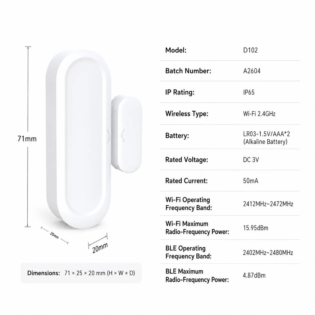 Tuya WiFi IP65 Door Window Sensor Smart Home Open Close Alarm Detector APP Remote Monitor Work With Smart Life Alexa Google Home