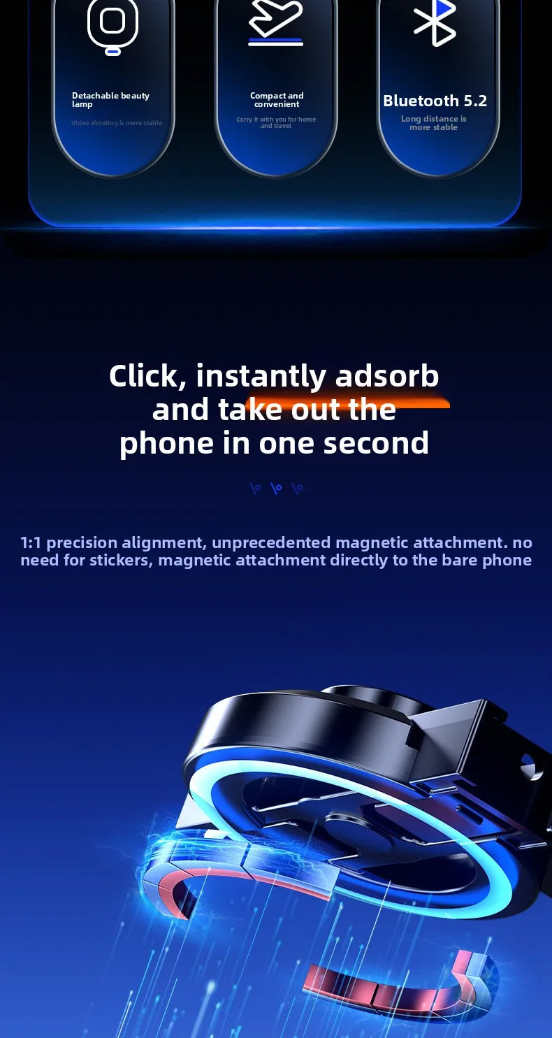 P135 Magnetic Bluetooth Selfie Stick Tripod, Universal Phone Floor Stand with 4-Leg Stable Base, Wireless Remote Photo Shooting,