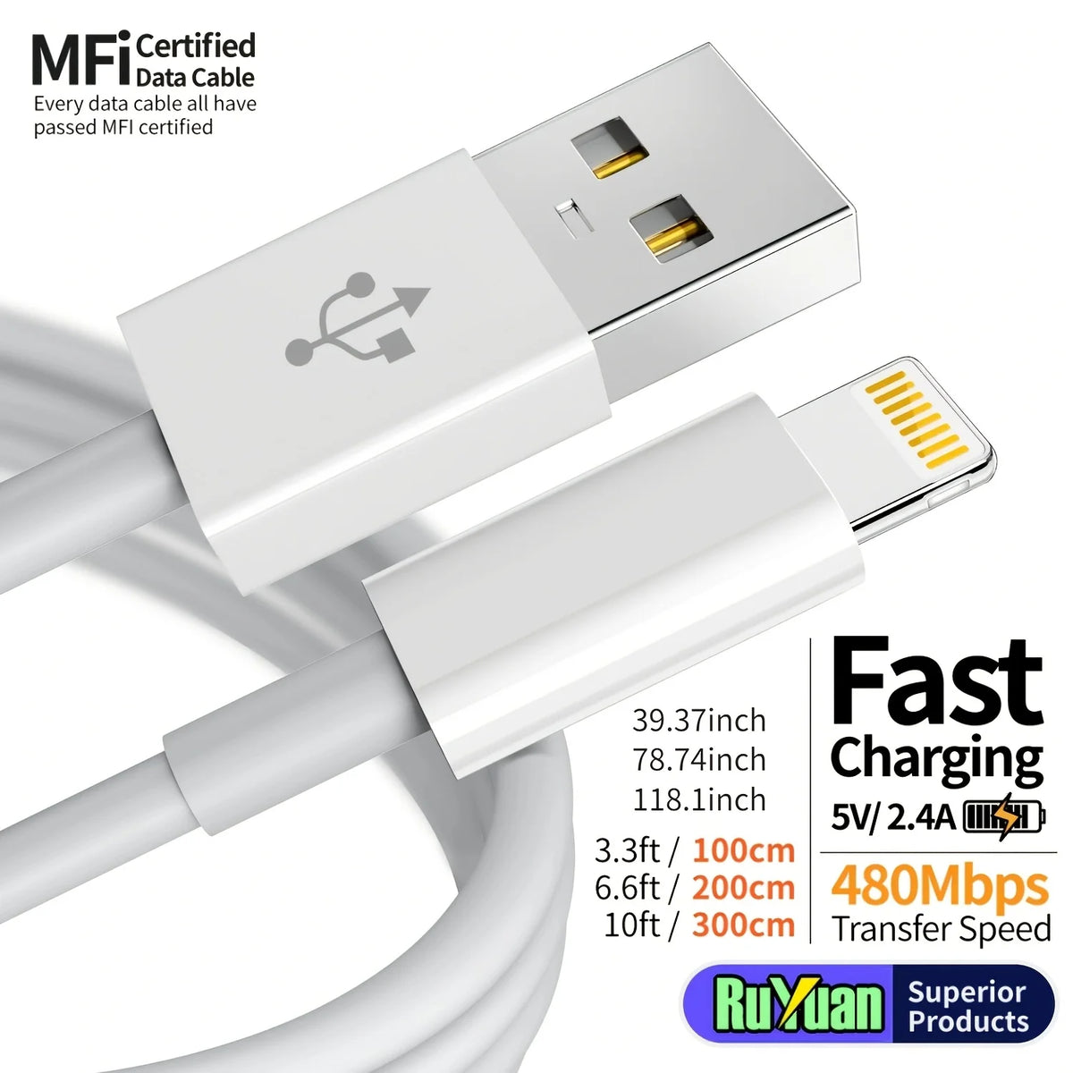 MFi Certified iPhone Charger Cable USB A to Lightning Data Cable for iPhone 14 13 12 Mini Pro Max XR 11 X iPad iPod