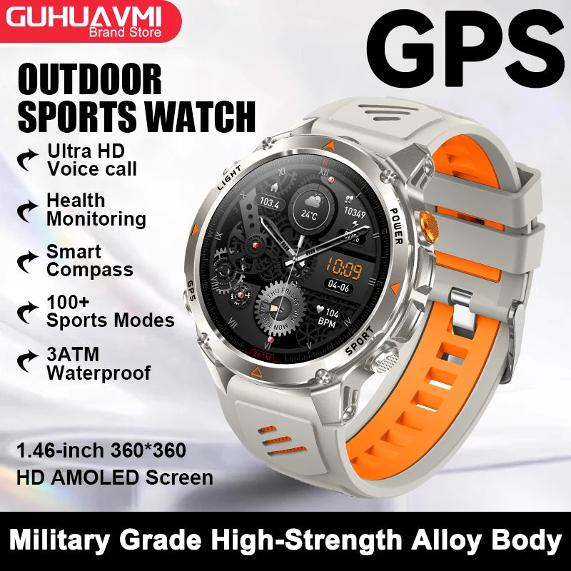 2026 New GPS Map Navigation Smart Watch Men Women Amoled Screen 3ATM Waterproof Sport SmartWatch Compass NFC BT Call Watches Men