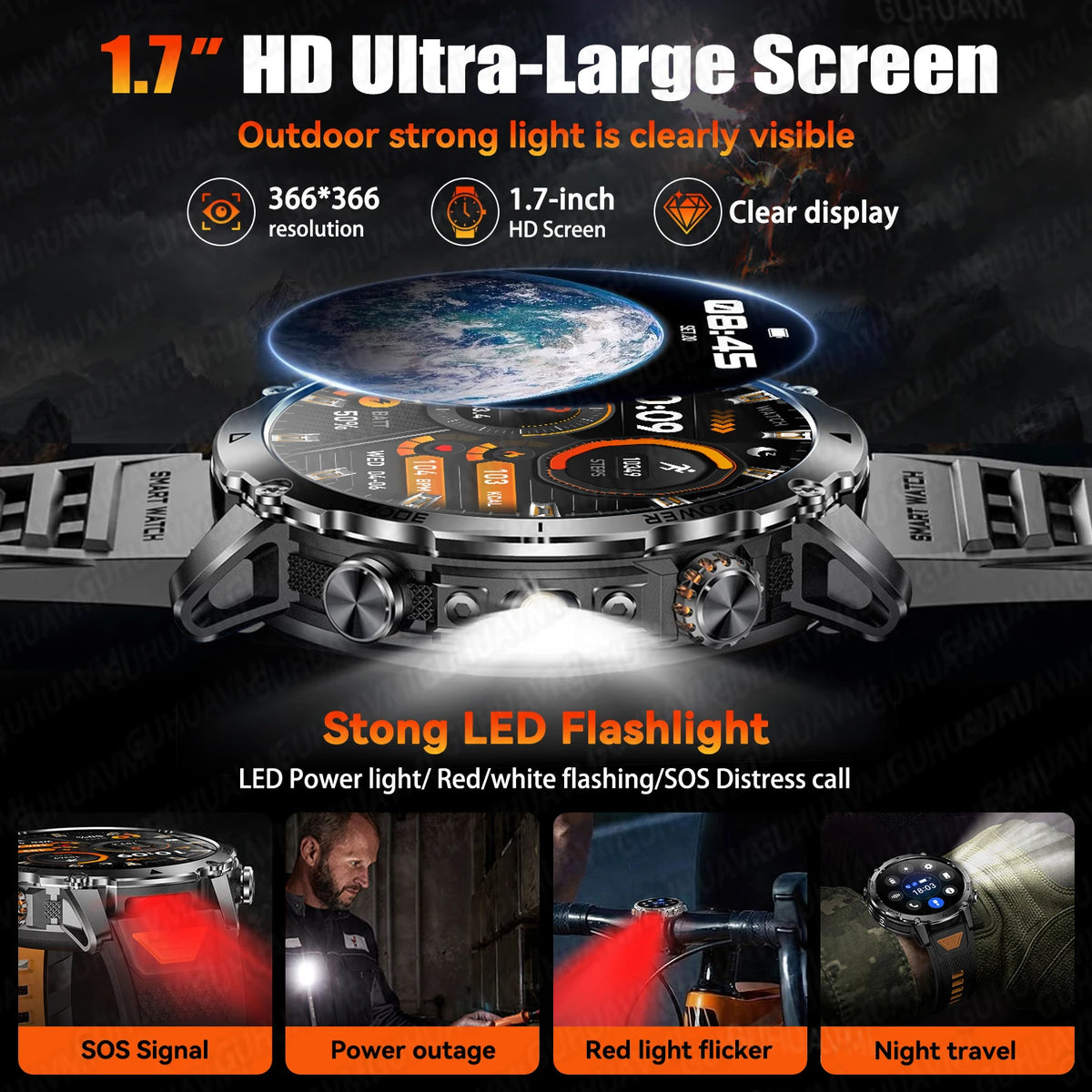 2026 New TANK Ultra 1400mAh Battery Military Smart Watch 10ATM Waterproof Heart Rate Tactical LED Flashlight Men Sports Bracelet