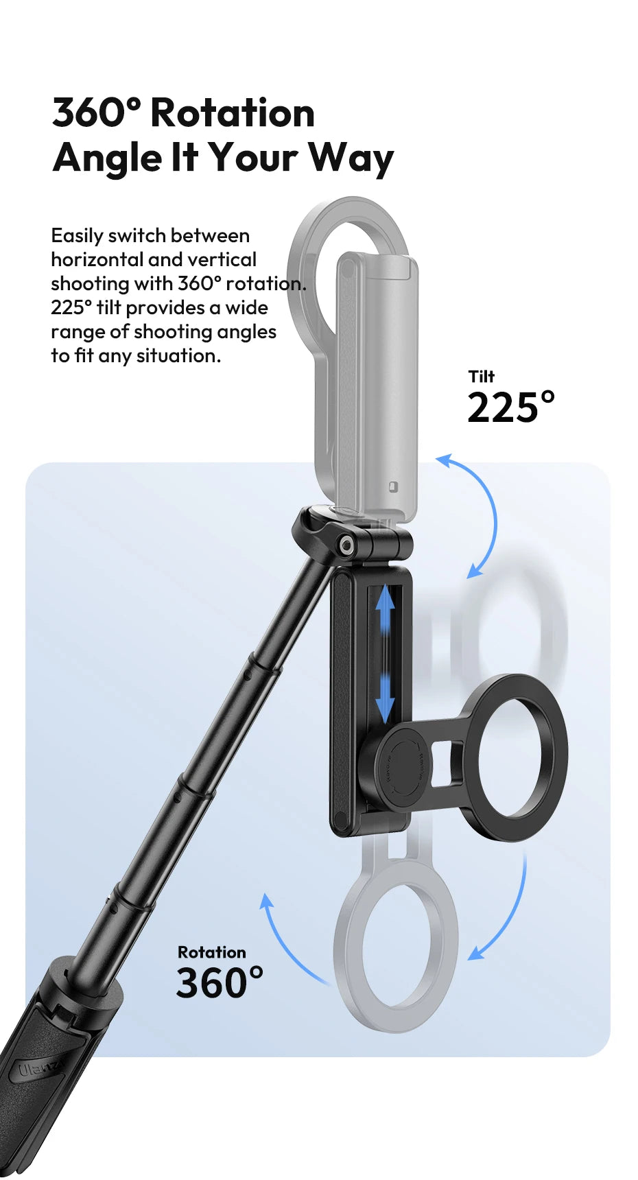 Ulanzi JJ03 Magnetic Phone Tripod Wireless Phone Grip Selfie Stick Desktop Tripod with Remote Control Photography Livestreaming