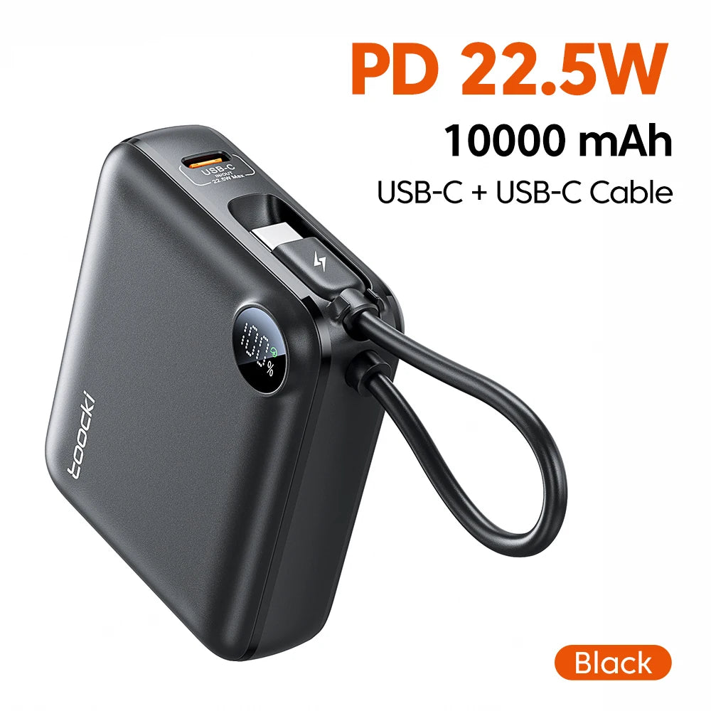 Toocki Portable PowerBank Built-in USB C Cable 10000/20000mAh PD 22.5W Fast Charging Power Bank for iPhone 16 15 14 13 Samsung