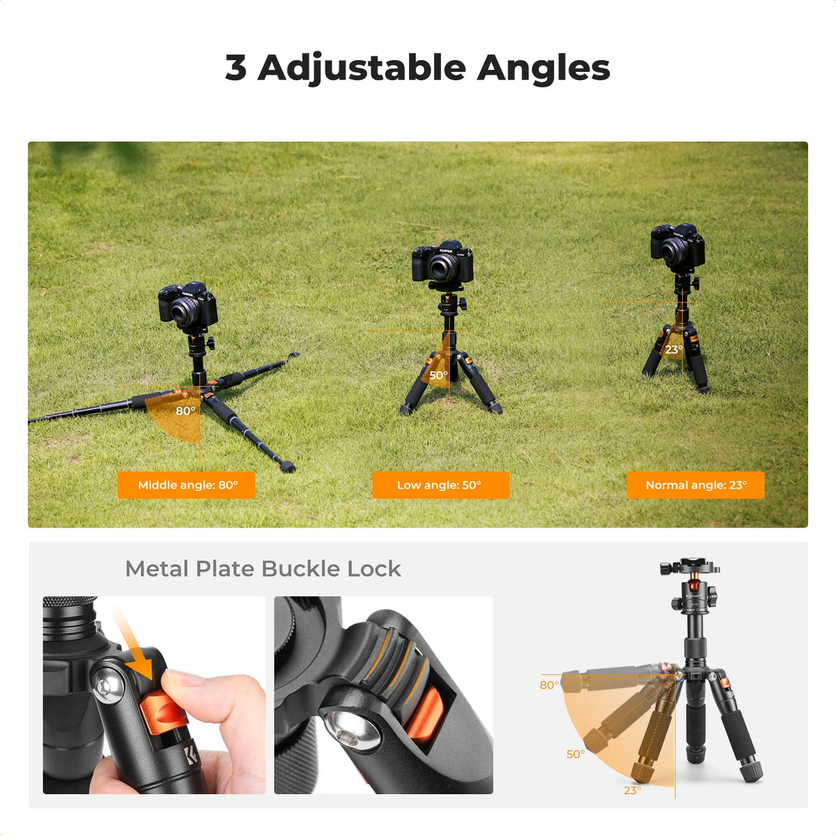 K&F CONCEPT 52cm Desktop Mini Tripod for Camera Compact Tripod 360° Low Profile Ball Head 1/4'' Screw for Camera Video Camcorder
