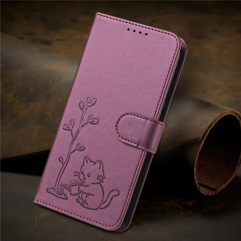 Cats & Trees Pattern Leather Phone Case For VIVO Y39 Y29 Y19S Y38 Y78+ Y17S Y27 Y36 Y16 Y56 5G Wallet Flip Cover Card Holder Bag