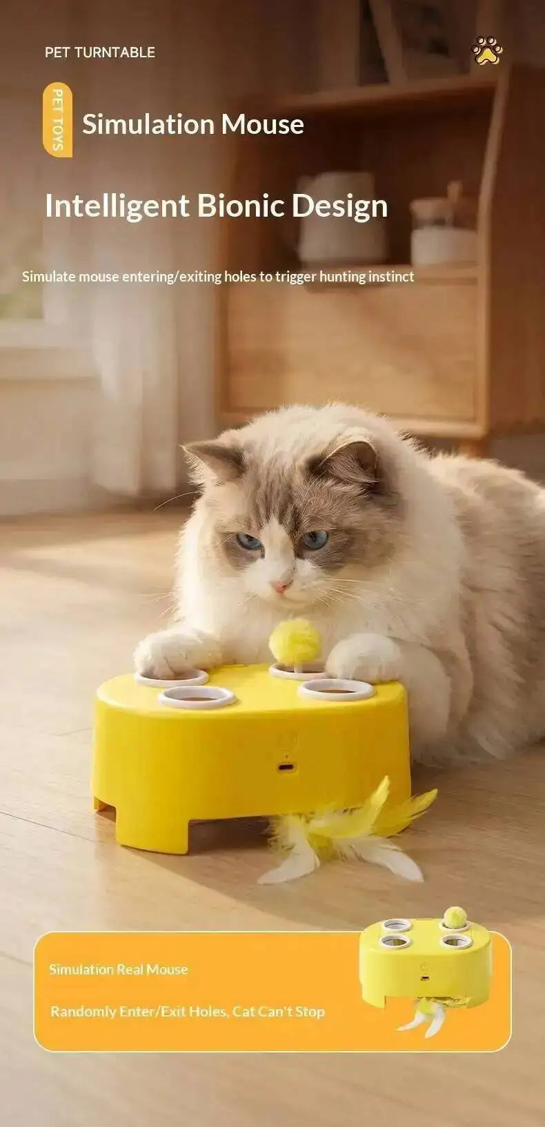 Whack A Mole Smart Cat Toy Automatic Pop-Up Rechargeable Feather Toy for Cats Interactive Playing Kitten Training Pet Supplies