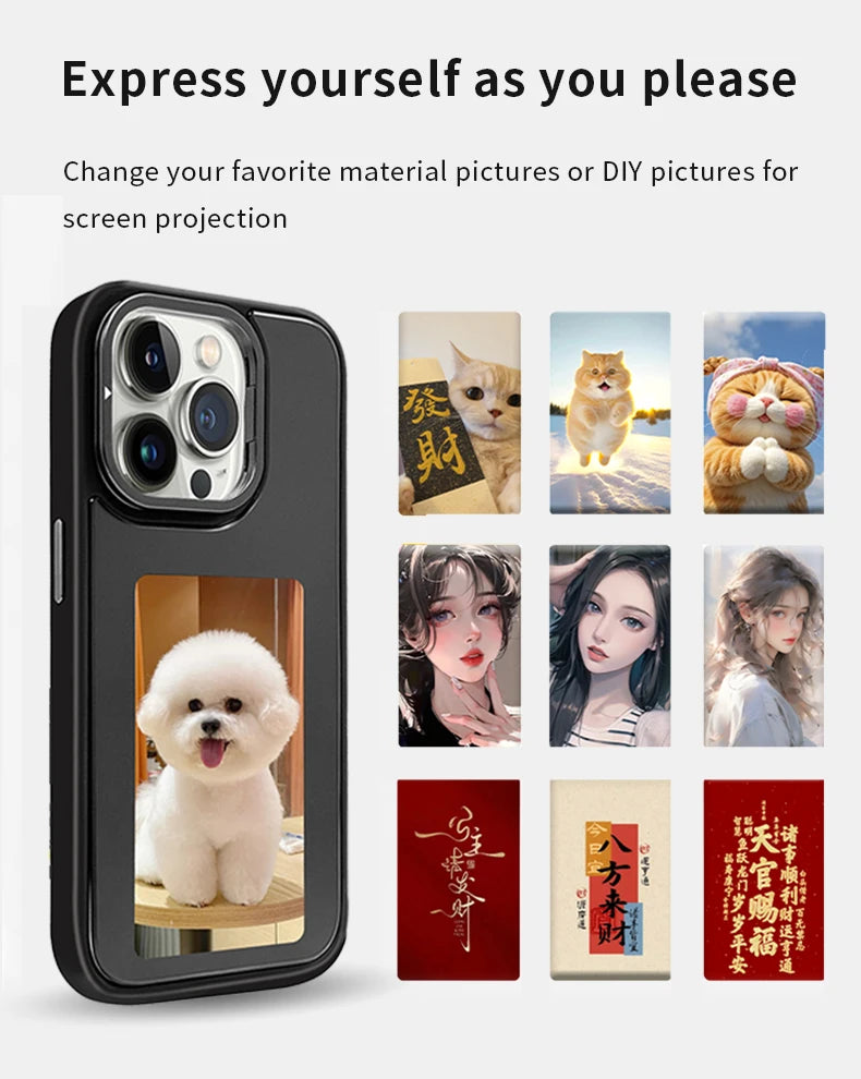 NFC Smart Phone Case DIY Screen 4 Colors Display for Apple Phone Iphone 15/14/13 Pro Max 3.7 Inch Wireless Image Transmission