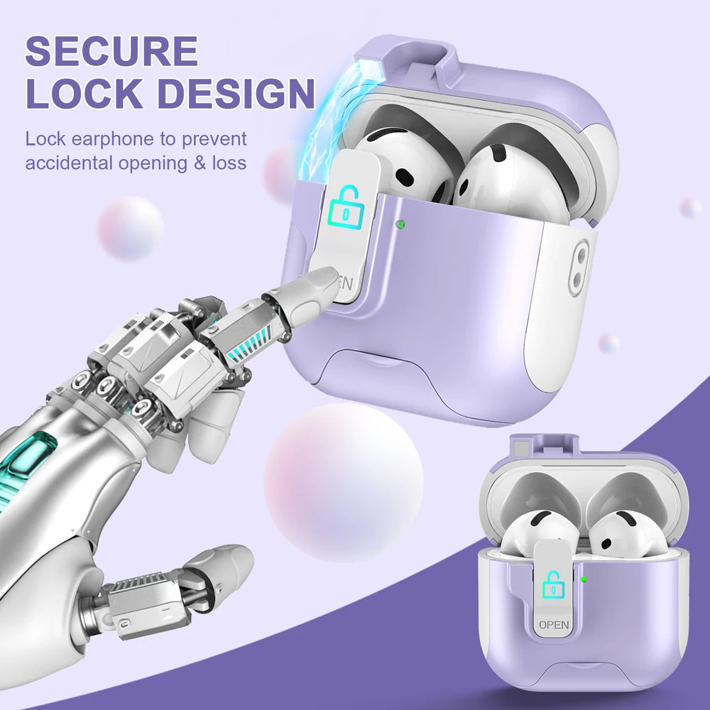 Magnet Security Lock Cover for Airpods 4 ANC Case With Lanyard Full Body Protection Shockproof Charging Cases For Airpods Pro 2