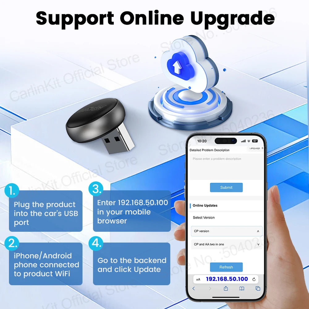 2026 CarlinKit 5.0 Mini Ultra 3 CarPlay Android Auto Wireless Adapter 2.4G&5.8GHz WiFi BLE OTA Upgrade For OEM Car Plug and Play