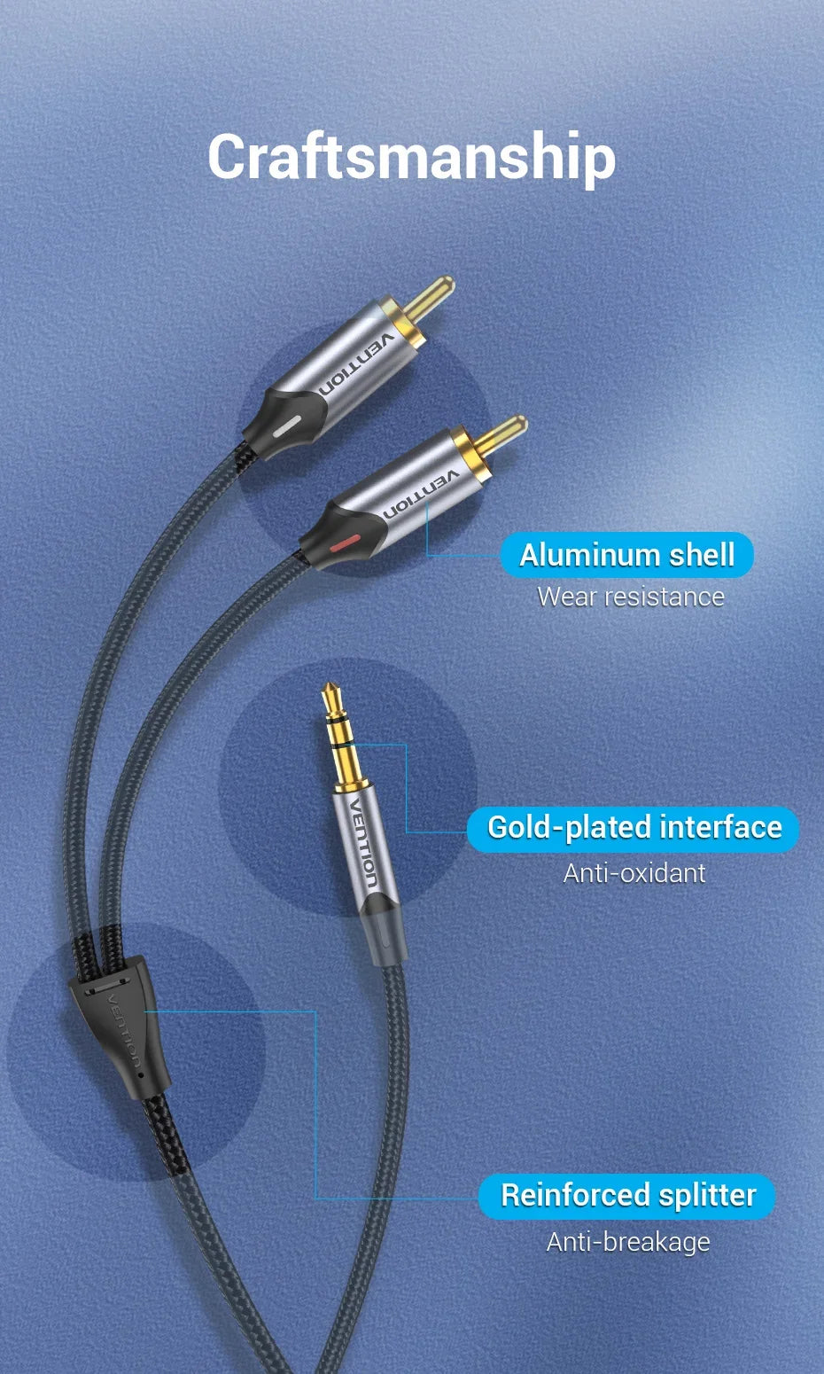 Vention RCA Cable 3.5mm to 2RCA Splitter Jack Audio Cable for Smartphone Amplifier Home Theater 3.5 AUX RCA TV Box Adaptador