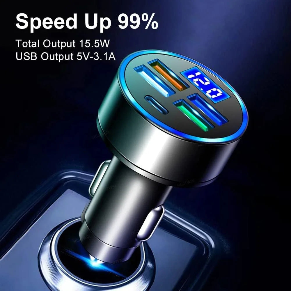 4 Port USB Car Charger Super Fast Charging Adapter For iPhone 17 16 For Samsung For Xiaomi Android Mobile Phones Car Charger