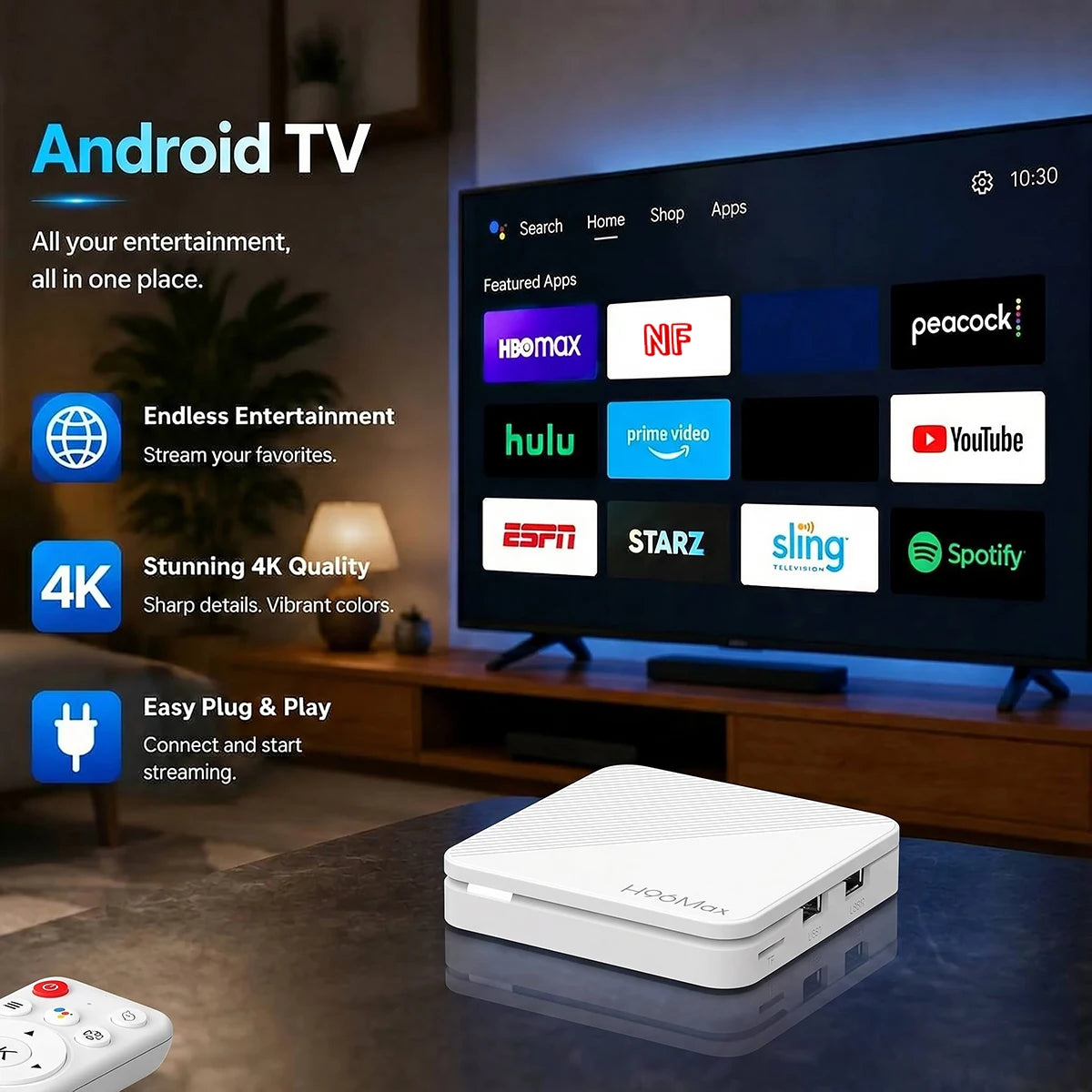 H96 MAX RK3518B Smart TV Box Android 14 4K UHD WiFi6 Bluetooth 5.4 Google Voice Remote Quad Core Media Player Set Top Box