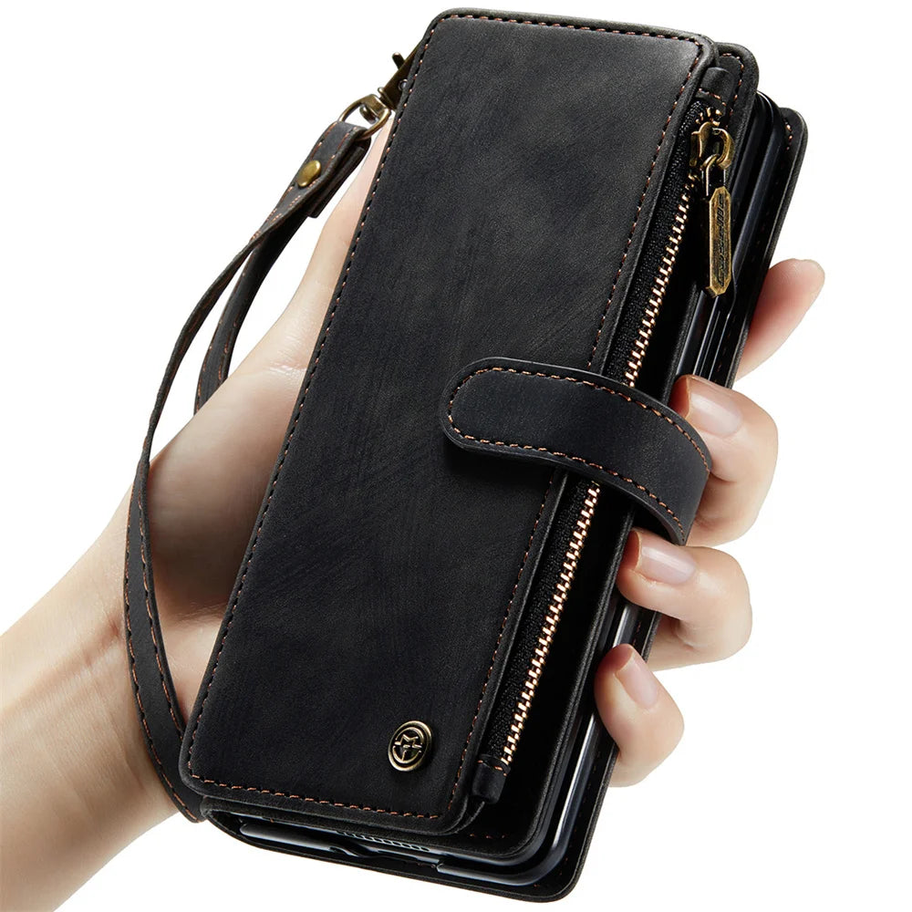 Leather Case for Samsung Galaxy Z Fold 8 7 6 Fold 5 4 3 Flip Purse Book Coque Retro Wallet Vintage Card Slots S-pen Holder