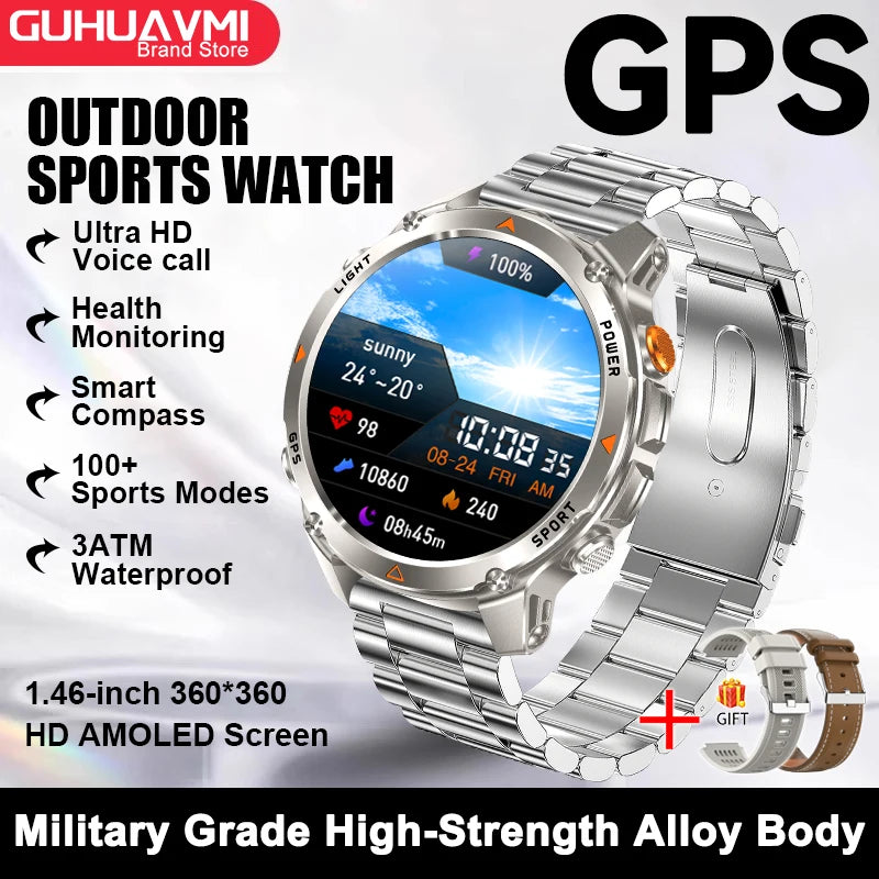 2026 New GPS Map Navigation Smart Watch Men Women Amoled Screen 3ATM Waterproof Sport SmartWatch Compass NFC BT Call Watches Men