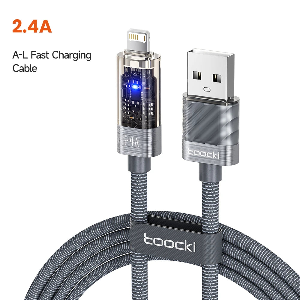 Toocki USB A to Lightning Cable 2.4A Smart Auto Power-off Fast Charging Data Wire for iPhone 14 13 12 11 Pro Max XS 8 7 SE iPad