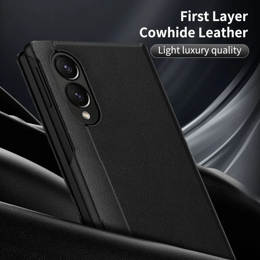 Luxury Leather Wallet Card Slot Smart View Case for Samsung Galaxy Z Fold 8 Fold8 Wide Flip-Free Answering Wake Up Flip Cover