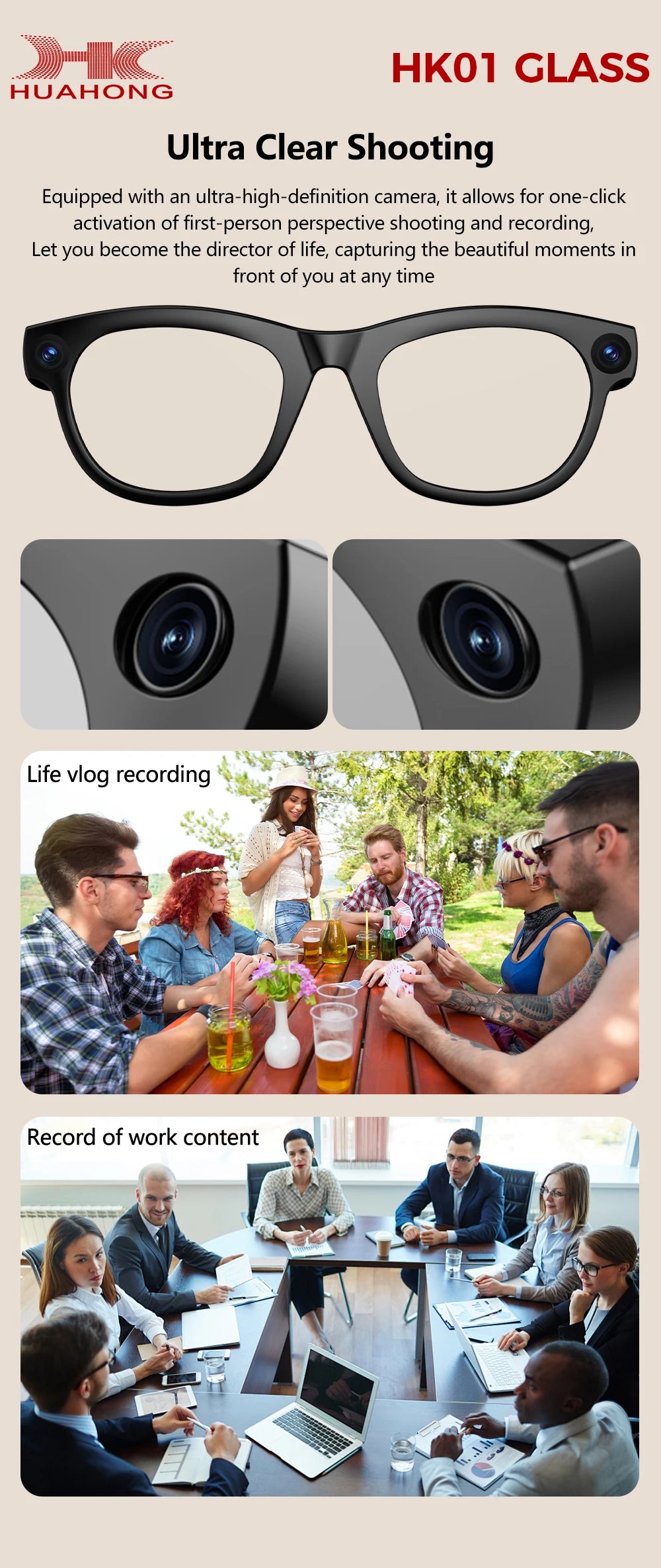 TOP1 Smart Glasses with Camera 13MP HD Video Live Streaming&Photo Capture Recording Glasses With ChatGPT Translation Men Women