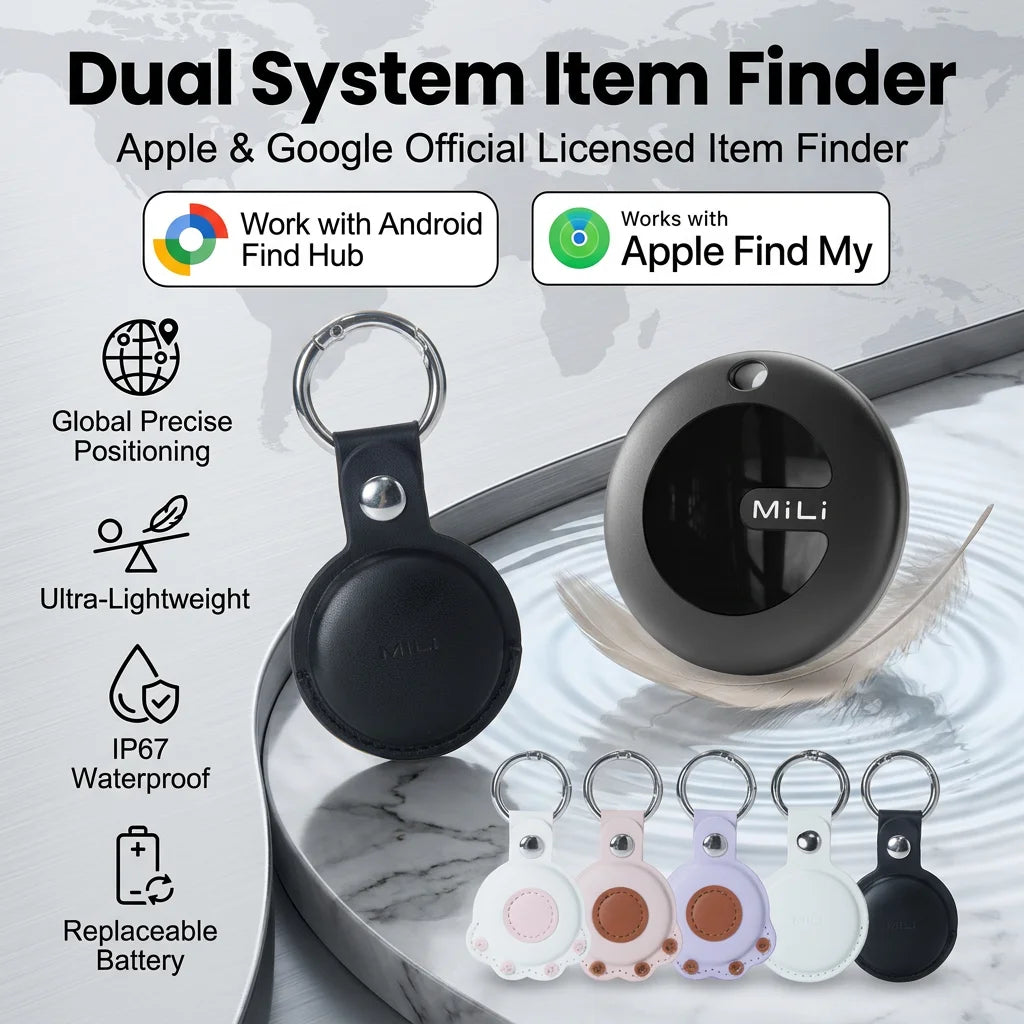 Dual System MiLi MiTag Smart Location Tag Bluetooth GPS Tracker Locator Keys Finder Works With Apple Find My & Google Find Hub