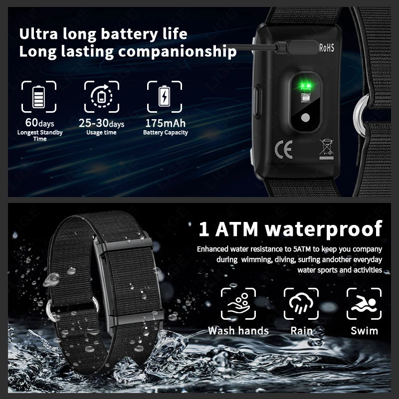 LIGE New No Screen Smart Bracelet Heart Rate Thermometer Men's Wristbands Waterproof Sports Fitness Men Women Smart Watch 2026