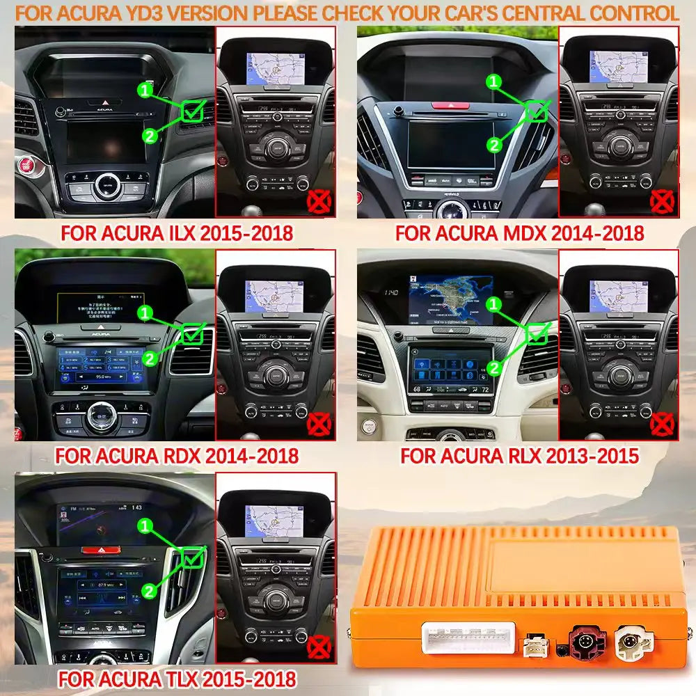 Car Wireless Android Auto Apple CarPlay Tv Box For Acura RDX TLX ILX RLX MDX YD3 Radios Smart System Upgraded OEM Screen Camera