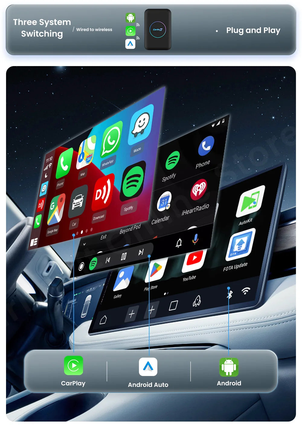 CarlinKit LiteS Android Tv Box Wireless Carplay Android auto Adapter Support Youtube Netfilx IPTV Spotify Car Radios Accessories