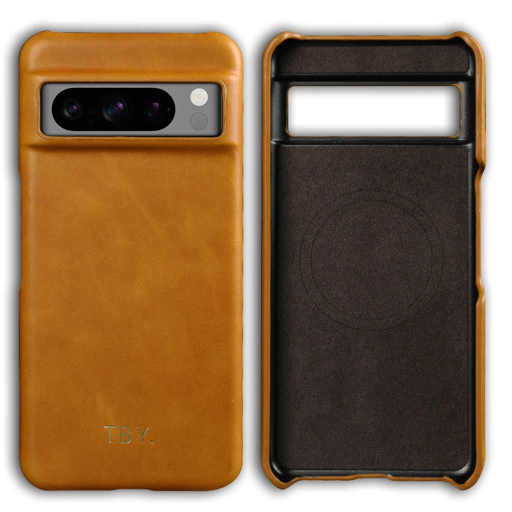 Engrave Initials Oil Wax Genuine Leather Case For Google Pixel 11 10 Pro XL 10A 9A 9 Pro XL 8 8A 7A 7 6A 5A 5 6 Phone Back Cover