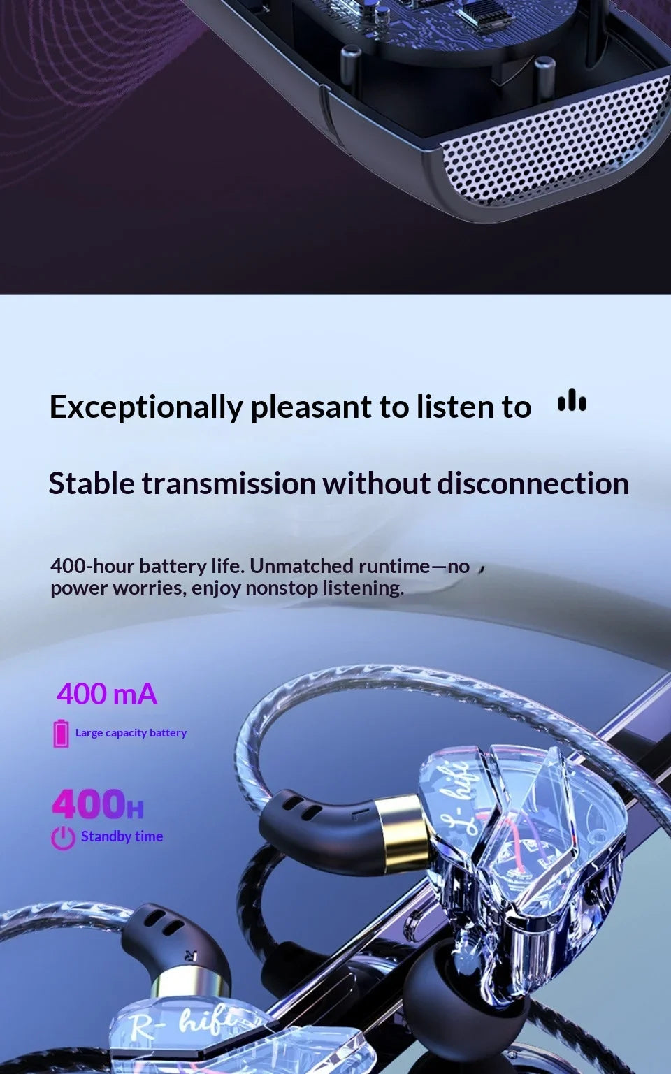 In-Ear Comfortable Wear Earphone Neck-hung Wireless Bluetooth Headphone Ultra-Long Battery Life Noise Cancellation Earbuds