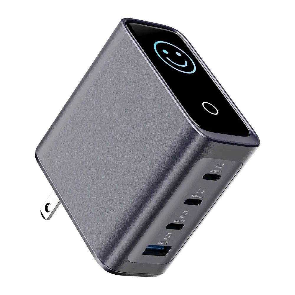 ACEFAST US Plug GaN 140W Fast Charging Phone Charger LED Display Screen For iPhone 17/16 Pro Max USB C USB A Wall Travel Adapter