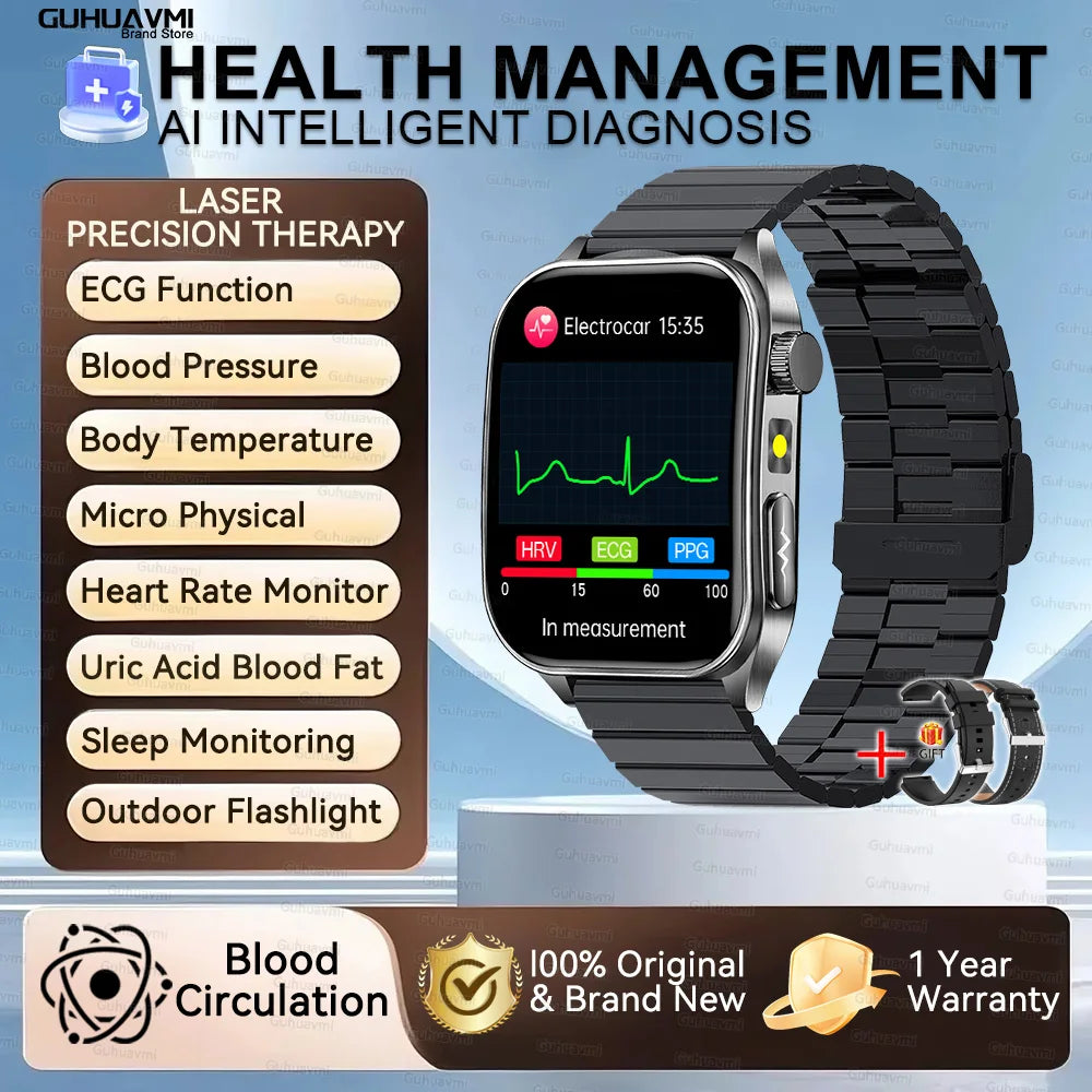 2026 New Health Smart Watch Laser Therapy Reduce Three Highs Blood Oxygen Pressure Uric Acid Blood Lipid ECG Smartwatch For Man