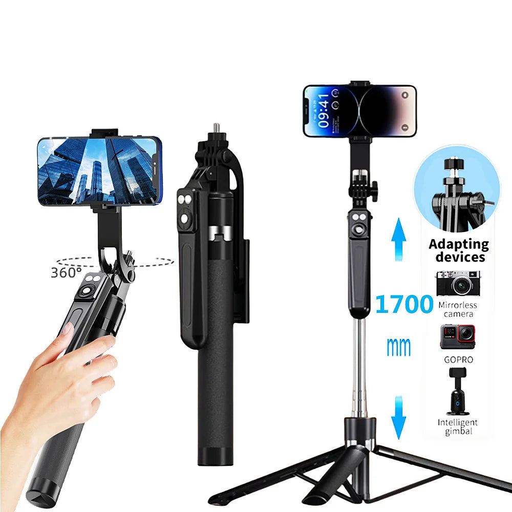 MEUYAG Selfie Stick 360° Rotation 170cm with Wireless Bluetooth Extended Tripod with Remote Shutter for Android iOS Smartphone