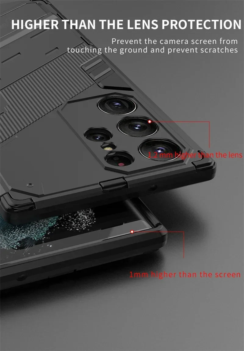 Armor Shockproof Phone Case For Samsung Galaxy S26 S25 S24 S23 S22 Ultra Plus Edge S26 Pro With Holder Lens Protect Cover