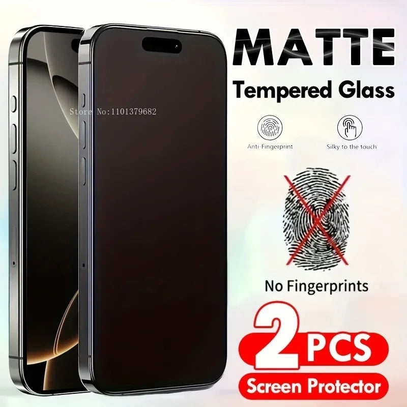 2Packs Matte Tempered Glass Screen Protector for iPhone 16 11 12 13 Pro Mini 14 15 16 Plus Pro Max X XR XS Max Protection Glass