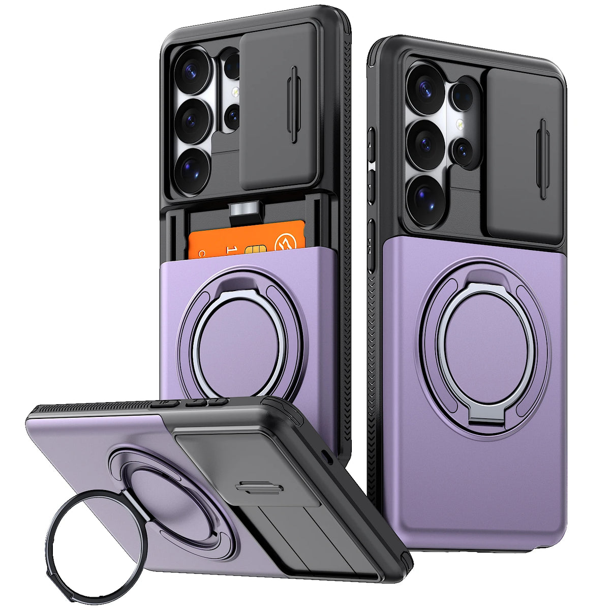 Case For Samsung Galaxy S26 S25 S24 S23 S22 Ultra Plus S25FE S24FE Funda Slide Camera Protect Ring Holder With Card Armor Cover