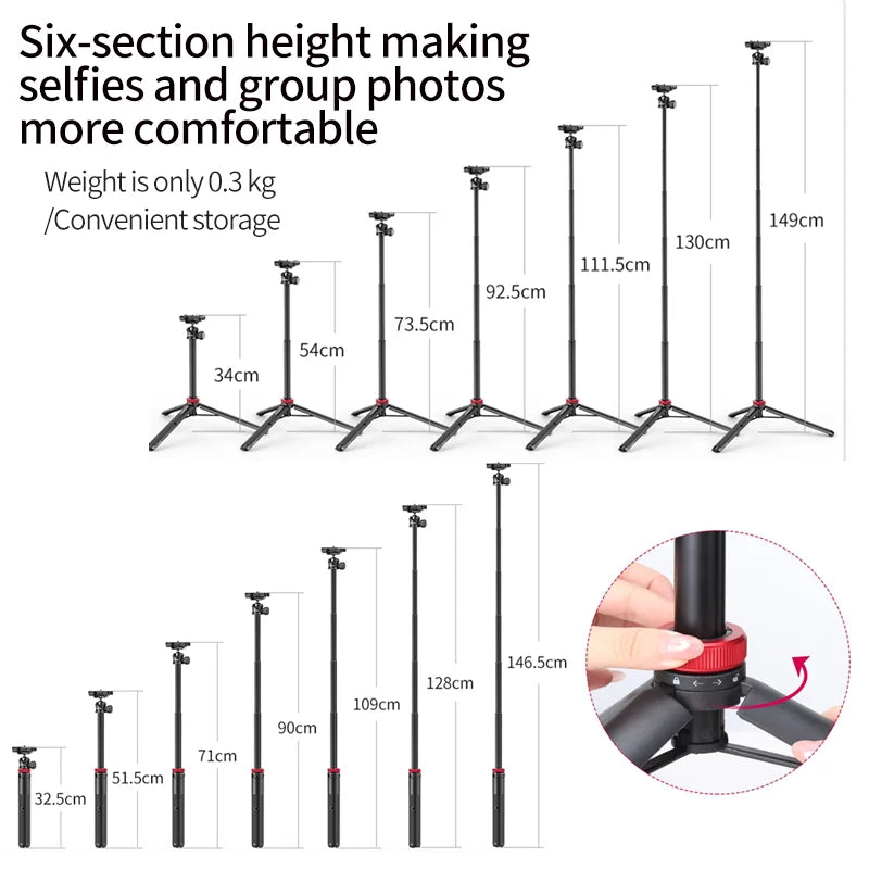 Ulanzi MT-44 1.46M Extend Selfie Stick Tripods Tripod With Phone Clamp For Cameras Cellphone Samsung iPhone Huawei Xiaomi Stand
