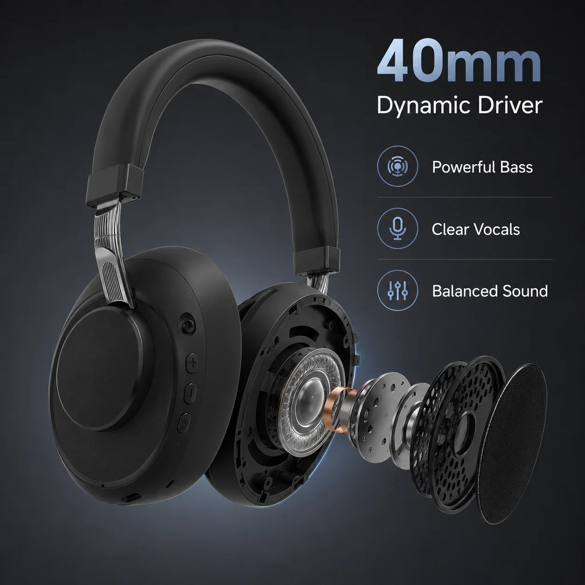 ANC Headphones Bluetooth Earphones Over Ear Wireless Headphones Noise Cancelling Foldable Stereo Headset with Mic HiFi Sounds