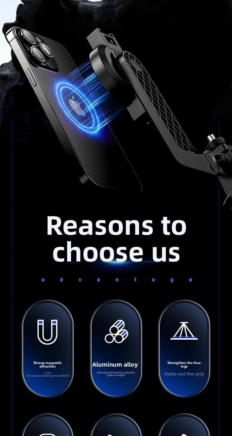 P135 Magnetic Bluetooth Selfie Stick Tripod, Universal Phone Floor Stand with 4-Leg Stable Base, Wireless Remote Photo Shooting,