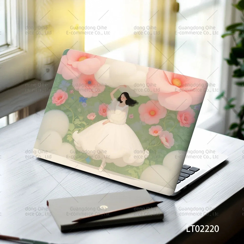 2PCS Scenery Oil Painting Laptop Stickers Set Flower Art Waterproof PVC Decals MacBook Traditional Ink Style Computer Skin
