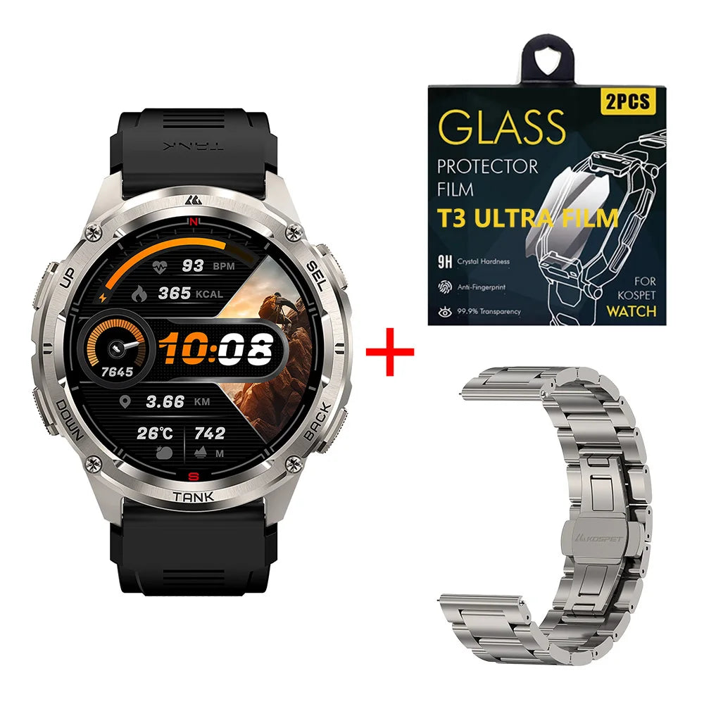 KOSPET TANK T3 Ultra 2 Smart Watch for Men GPS Stainless Steel Extra-Long Battery 5ATM IP69K Waterproof 24/7 Health Monitor
