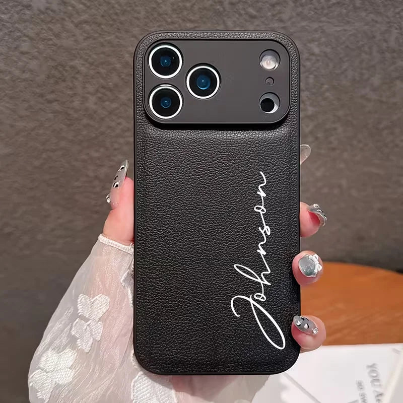 Personalized Customized DIY Name Stylish Faux Leather Phone Case For iPhone18 17 16 15 14 Pro Max Pro Shockproof Cover