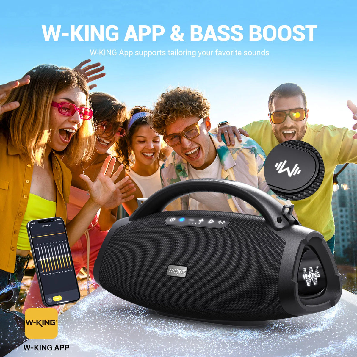 W-KING X20S Bluetooth Speaker W/Strap140W RMS Massive Bass Party Boombox IPX7 Waterproof Speaker Loud Outdoor Portable Sound Box