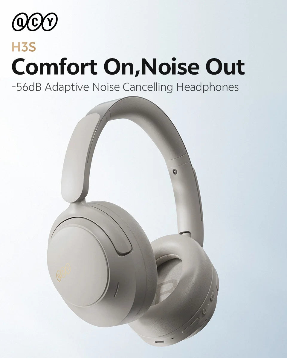 QCY Wireless Bluetooth 6.0 BH25H3SA Headphone 3D Spatial Audio Earphone -56dB Adaptive ANC 53mm Driver Foldable Over Ear Headset