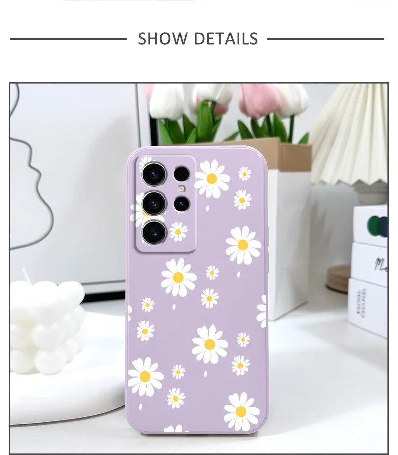 Daisy Petals Phone Case For Samsung Galaxy S25 S24 S23 S22 S21 S20 S10 S10E Ultra Plus FE Note 20 Ultra Plus Cover