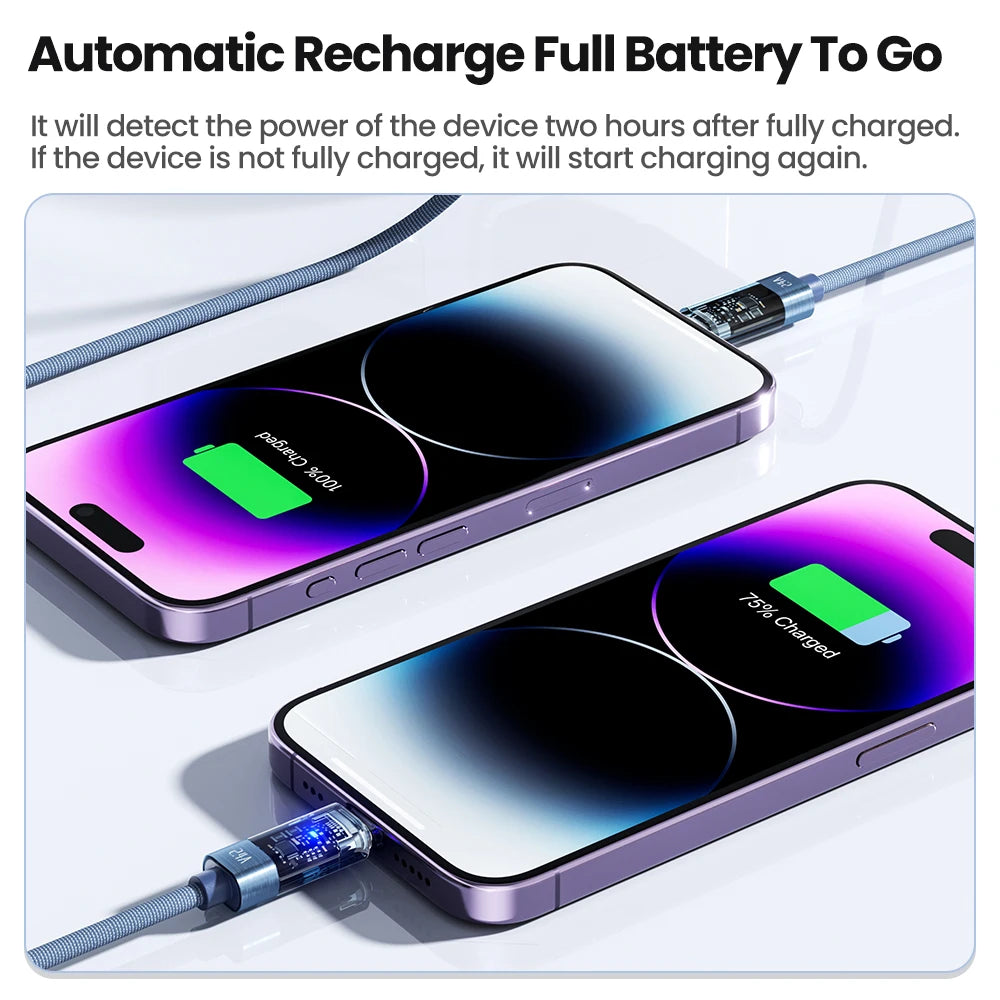 Toocki USB A to Lightning Cable 2.4A Smart Auto Power-off Fast Charging Data Wire for iPhone 14 13 12 11 Pro Max XS 8 7 SE iPad