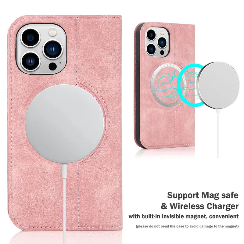 For Magsafe Wallet Leather Flip Case For iPhone 12 13 14 15 16 Pro Max mini Magnetic Wireless Charging Book Folio Cover
