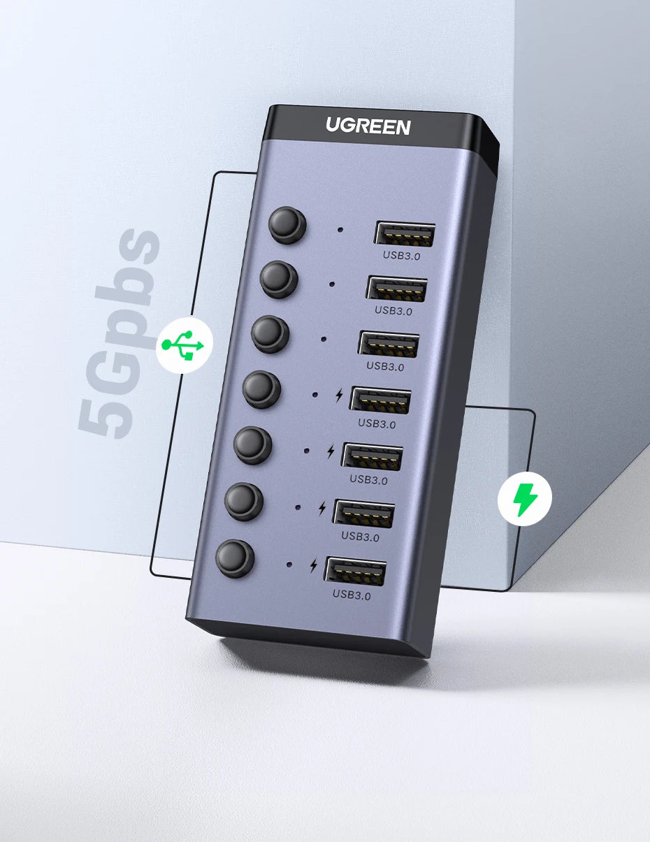 UGREEN USB C Hub 7-Port USB3.0 Splitter with Individual OFF/ON Switch LED Indicator for Desktop PC Laptop USB Ports Extender