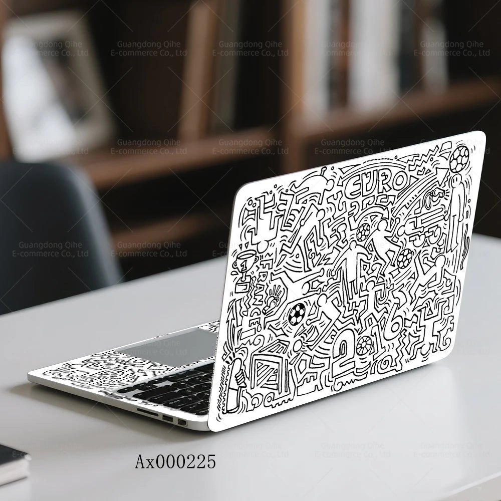 2Pcs Black White Doodle Laptop Skin, Waterproof Vinyl Graffiti Laptop Decal Art Stickers for MacBook HP Dell Universal Laptop